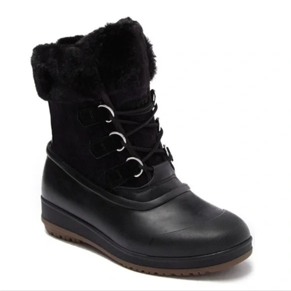 NWOB Sperry Women’s Pacifica Alpine Rain Boot Black Corduory/Faux Fur size 6 - Picture 1 of 8